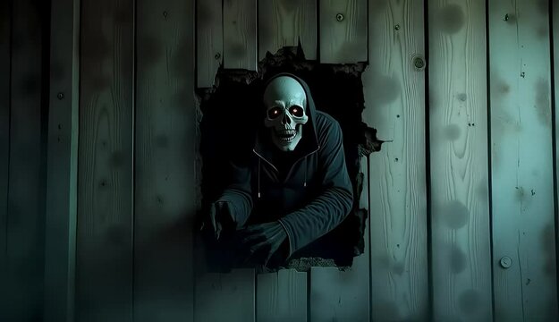 A ghostly apparition slowly materializes from a weathered wooden wall, its eerie presence blending into the aged texture.
