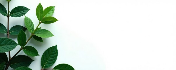 Fototapeta premium Dark green foliage against pure white background, isolation, botanical, simplicity