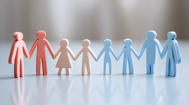 Colorful paper figures of diverse families holding hands, symbolizing unity and togetherness.
