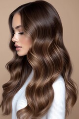 Woman's Beautiful Wavy Hair Studio Shot