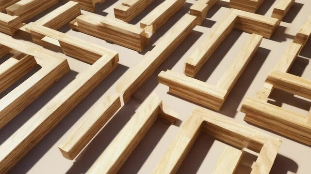 Wood Frame Structures Overhead, Abstract Maze Layout, Light Brown Aesthetic