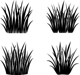 Grass art vectors and Set of black grass icon silhouette collections