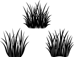 Grass art vectors and Set of black grass icon silhouette collections