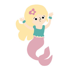 Cute cartoon mermaid illustration isolated on white background