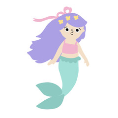 Cute cartoon mermaid illustration isolated on white background