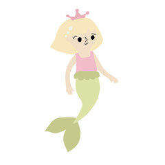 Cute cartoon mermaid illustration isolated on white background