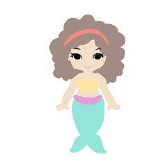 Cute cartoon mermaid illustration isolated on white background