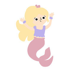 Cute cartoon mermaid illustration isolated on white background