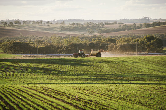 Crop spraying on a farm in the Avon Valley in Western Australia