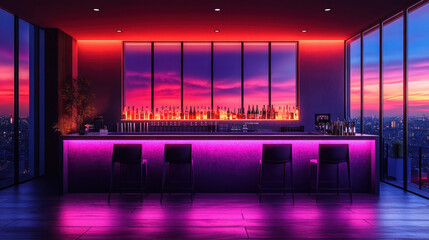 Luxury bar sunset city view