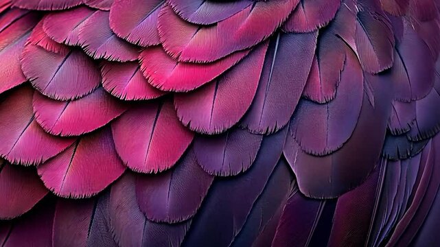 Close-up of vibrant magenta and purple bird feathers, detailed texture, natural background