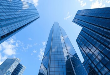 Fototapeta premium Skyward view of sleek glass skyscrapers, ample empty space, view, glass