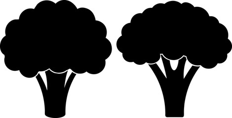Broccoli art vectors and Set of black broccoli flat icon silhouette collections