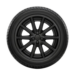 Obraz premium Black car wheel with tire, isolated on black background.