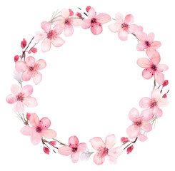 PNG Cherry blossom circle border pattern flower wreath.
