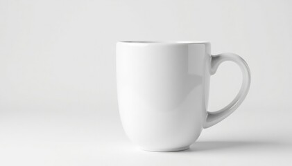 Large ceramic mug, pristine white, against seamless white backdrop, drinkware, hot beverage