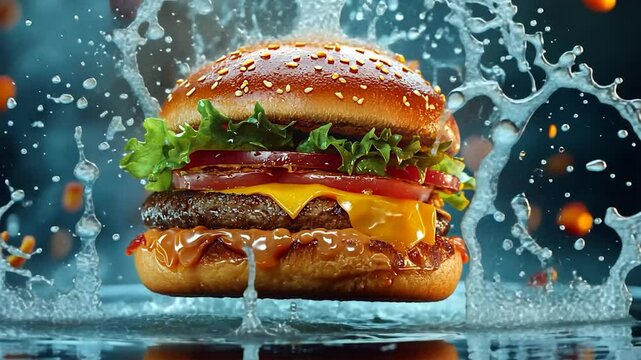 Delicious gourmet burger exploding with flavor