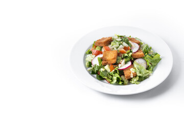 Fattoush salad, Traditional Lebanese Salad isolated on white background. Copy space