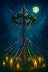 A pole with a wreath. Pagan holiday Beltane 