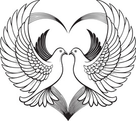 Two Doves Forming a Heart: An illustration of two doves facing each other, their wings forming a heart shape.  A symbol of love, peace, and unity.