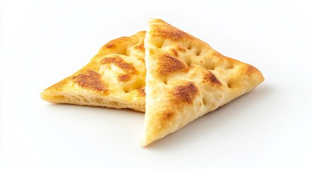 Two triangular, golden-brown, baked flatbreads, slightly overlapping