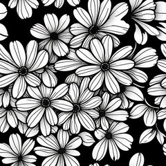 Obraz premium Elegant Black and White Floral Pattern Design featuring Daisies for Textile Print