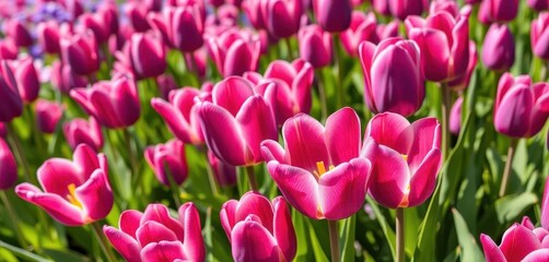 Fototapeta premium Vibrant purple tulips in full bloom, close-up view, spring, plant