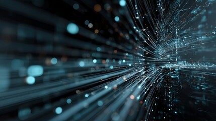 Abstract digital technology background Big data AI and blockchain network with neural data flow