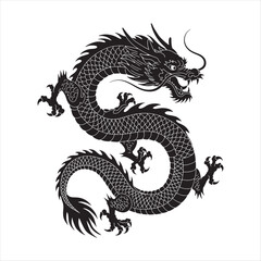 Naklejka premium Majestic Chinese Dragon Silhouette