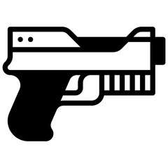 Gun. Outlined stroke vector icon with black-filled details.