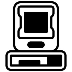 Old computer. Outlined stroke vector icon with black-filled details.