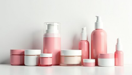 Various cosmetic containers on white backdrop , design, containers