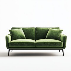 Fototapeta premium Modern, green velvet sofa. Two-seater, simple design