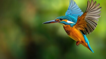 Majestic kingfisher in flight lush forest wildlife photography vibrant environment close-up action capture