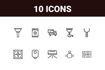 Plumbing and Heating Icons set. Vector illustration in modern thin line style of house engineering related icons: pipes, boilers, tools, and more.