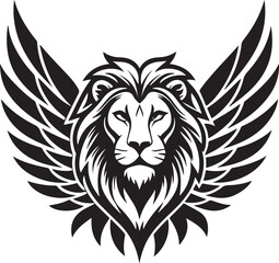 Obraz premium Majestic Lion Emblem: A powerful emblem of a lion with majestic wings, symbolizing strength, courage, and a regal spirit.
