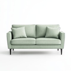 Fototapeta premium Light sage green sofa with simple design. Features padded cushions and modern, clean lines