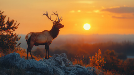 Naklejka premium Majestic elk sunset landscape