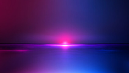 Abstract horizon with glowing pink light and blue reflections