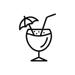 Minimalist Line Art Illustration Of A Cocktail With Straw And Umbrella