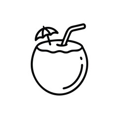 Minimalist Coconut Drink Icon Tropical Refreshment With Straw And Umbrella