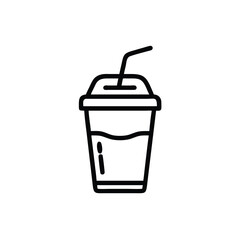 Outline Style Drawing Of A Refreshing Drink In A Plastic Cup With Straw
