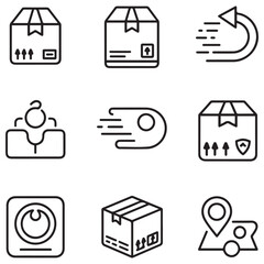 Delivery and Logistics thin line icons set. Delivery, shipping, tracking, parcel, box icon. Editable stroke. Vector with white background