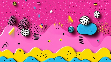 Abstract Pink Yellow Blue Wave Pattern Design