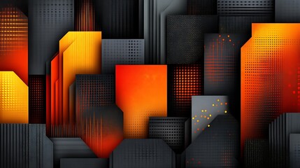 Abstract Geometric Cityscape in Orange and Black Hues