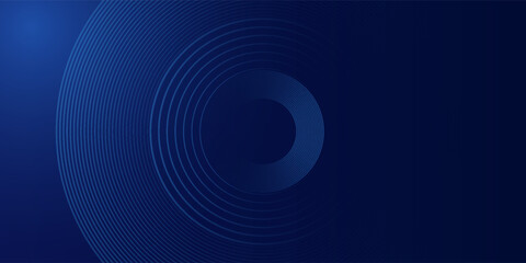 Abstract blue glowing geometric lines on dark blue background. Modern shiny blue circle lines pattern. Futuristic technology concept. Suit for cover, poster, banner, header, website.eps10