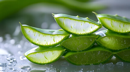 Close-up view of sliced aloe vera leaf with juice