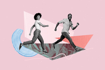 Art image composite photo collage of happy businessman run megaphone promote news inflation arrow...