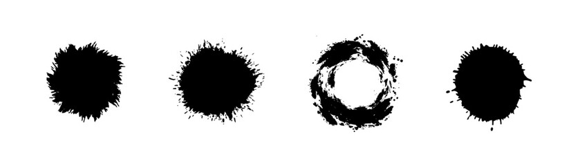 Paint brush, ink splatter, and strokes to place, box for text. Set of ink grunge paintbrush strokes and paint splashes. Artistic textures collection for card, banner, label.