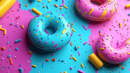 Colorful Donuts and Sprinkles on a Bright Background